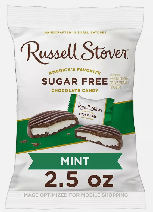Russell Stover Sugar Free Mint Dark Chocolate Patties, 2.5 oz.