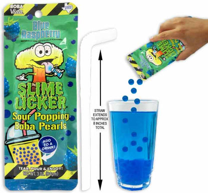 Slime Licker Blue Raspberry Sour Popping Boba Pearls, 3 oz.