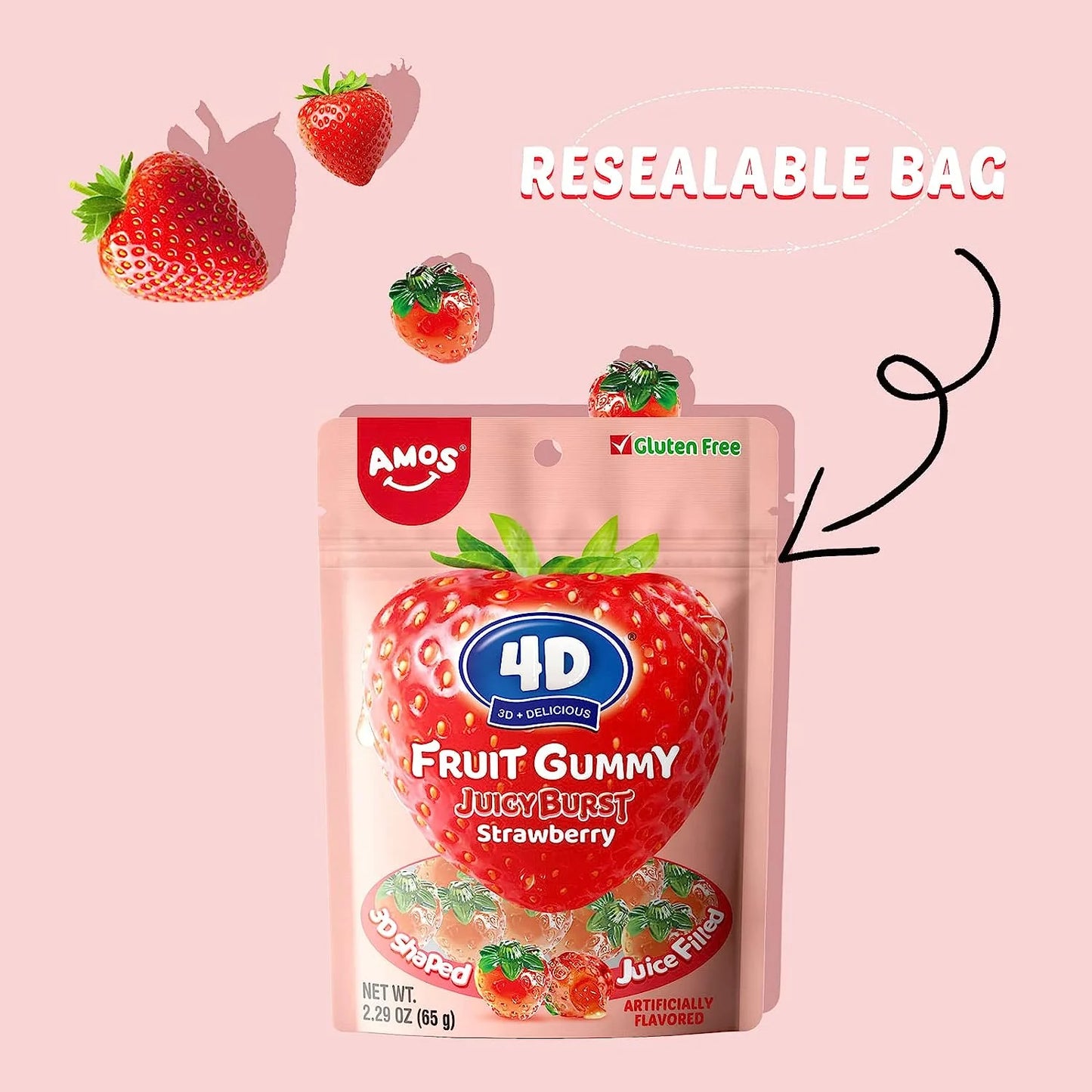 4D AMOS Strawberry Burst Fruit Gummy, 6 oz.