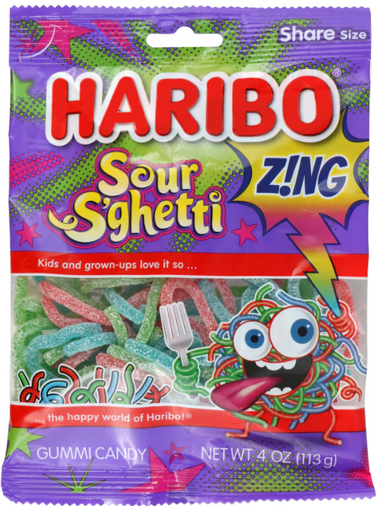 Haribo Sour S'ghetti Candy Strings, 4.0 oz.